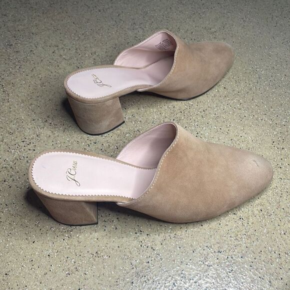 J. Crew Tan Suede Block Heeled Slip On Mules sz 10 - Picture 2 of 9